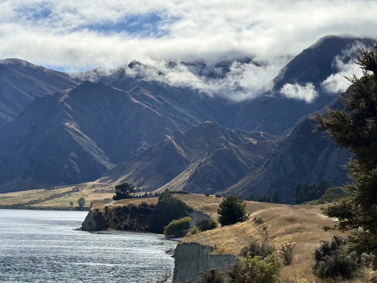 Lake Hawea coastline and mountains