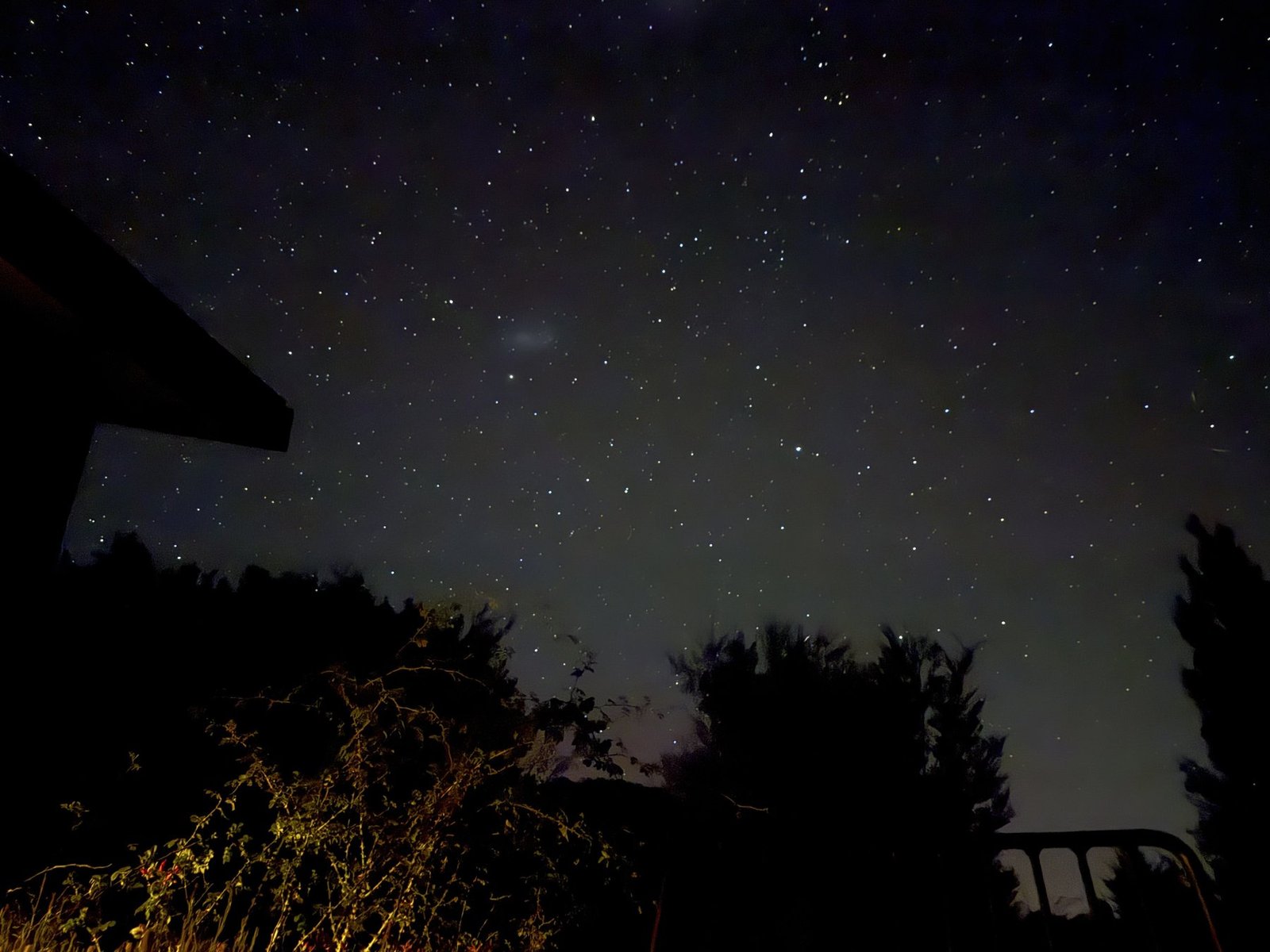 Starry night sky above The Black Shack, Lake Hawea