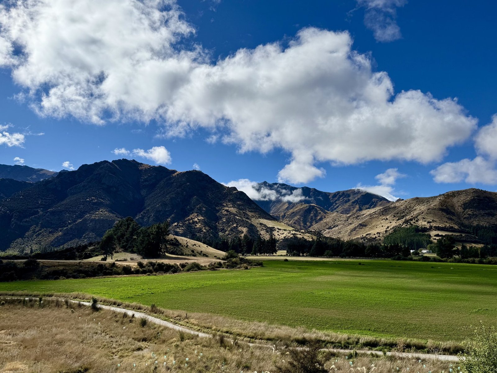 Green valley and mountains near Lake Hawea